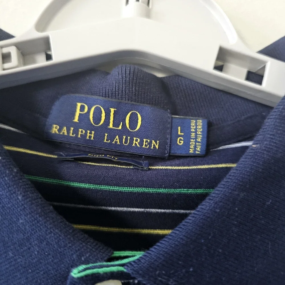 Polo Ralph Lauren Polo Shirt Men's Size Large Pro Fit Blue Striped Big Pony Nice